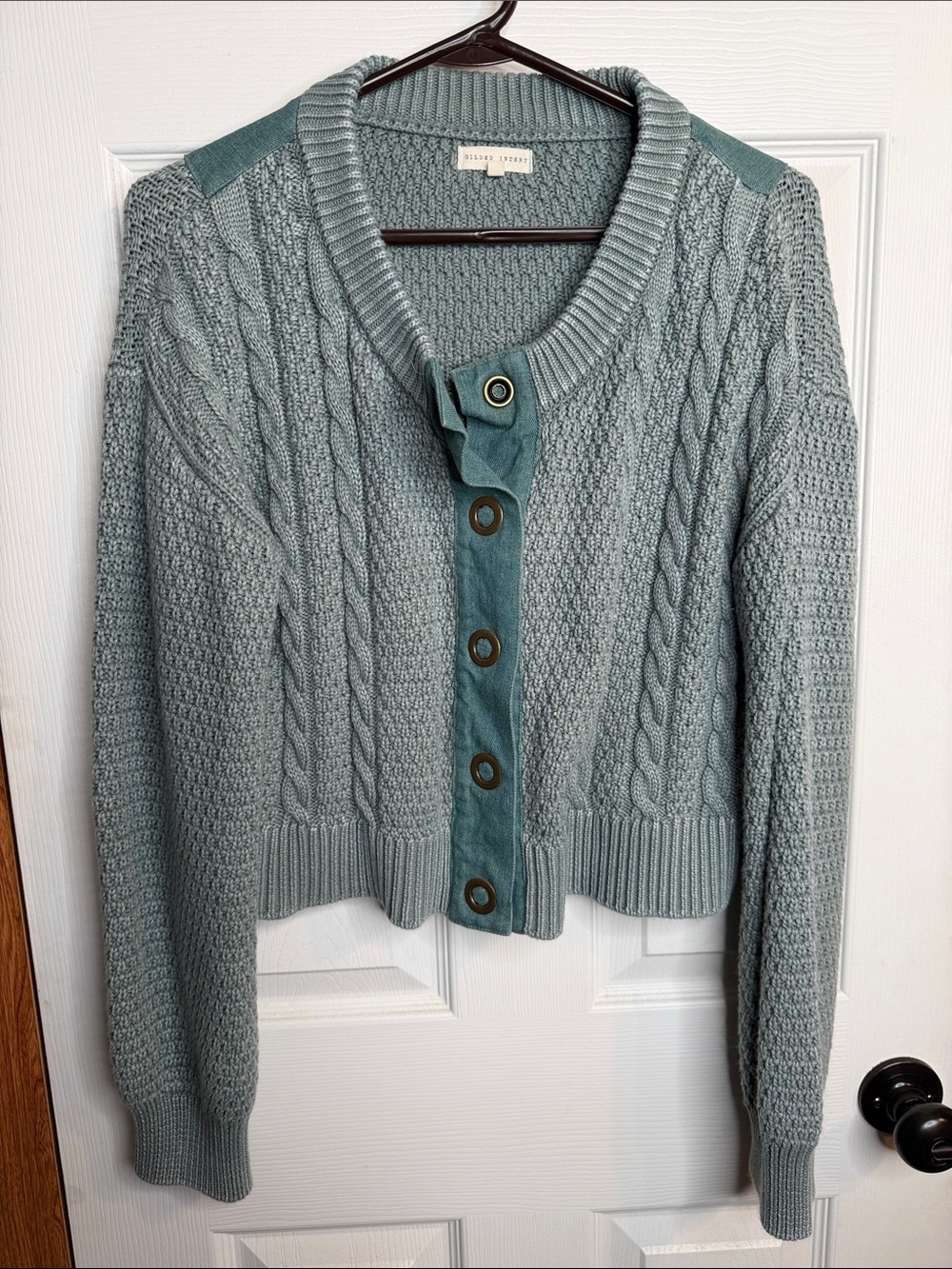 Gilded Intent Cable-Knit Button Cardigan in Light Teal JUST RIGHT 💕 FOR FALL🔥💕🔥